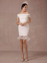 Vintage Short Wedding Dress Retro Satin Short Sleeve Wedding Dress Satin Mermaid Bow Satin Court Train Sleeves White Modern Bridal Princess Gown Vestido De Novia